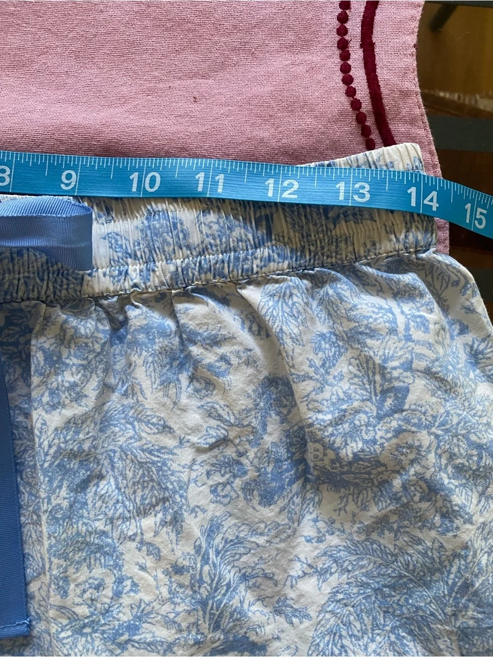 Anthropologie Blue White Toile Print Lace Trim Pajama Shorts Small